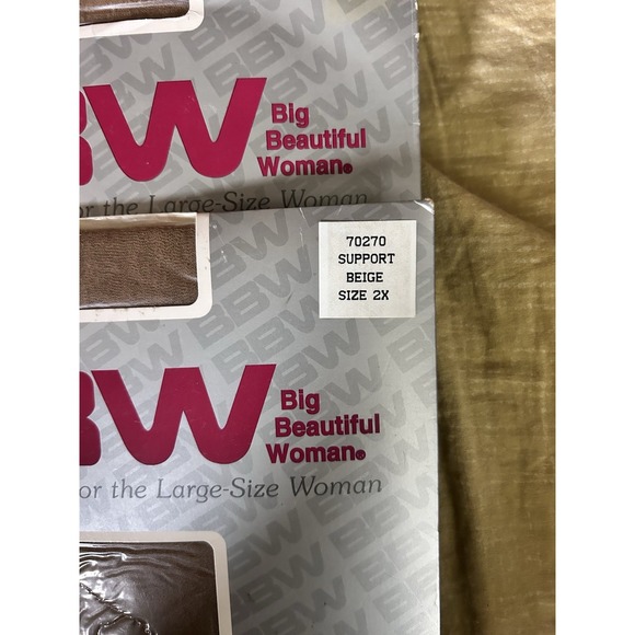 BBW Big Beautiful Woman Sheer Support Pantyhose Beige Size 2X Vintage! Lot Of 3 - Picture 2 of 3